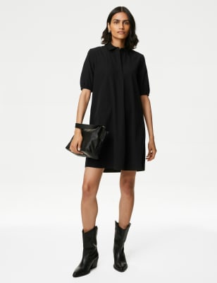 

Womens M&S Collection Pure Cotton Puff Sleeve Mini T-Shirt Dress - Black, Black