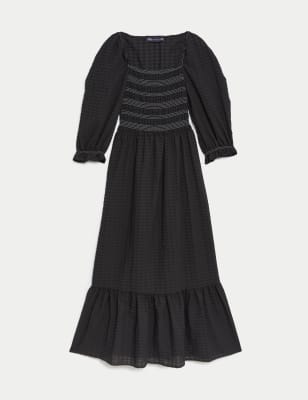 Textured Square Neck Shirred Midaxi Dress | Mu0026S Collection | Mu0026S