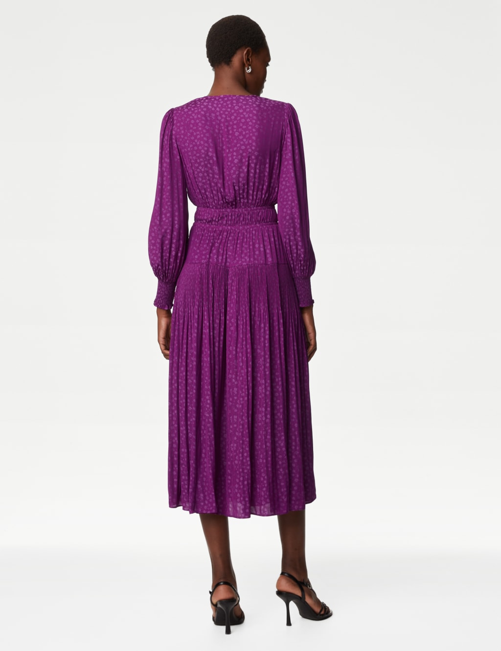 Plisse Printed V-Neck Midi Waisted Dress image 5