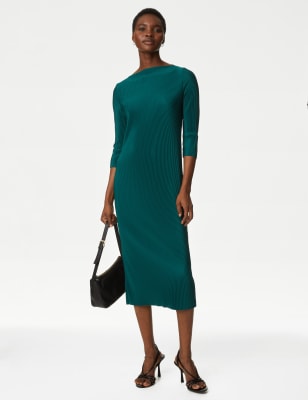 

Womens M&S Collection Jersey Plisse Midi Column Dress - Dark Green, Dark Green