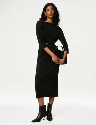 

Womens M&S Collection Jersey Plisse Midi Column Dress - Black, Black