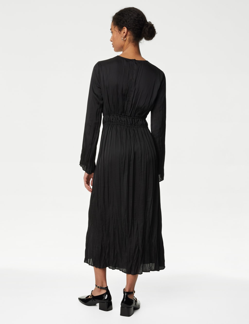 Satin Round Neck Midi Waisted Dress image 4