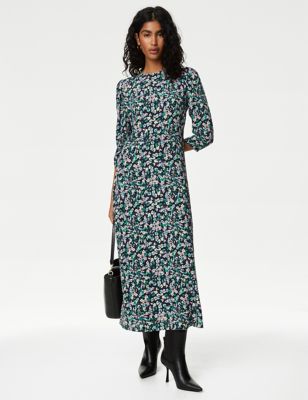

Womens M&S Collection Floral Round Neck Midi Tea Dress - Multi, Multi