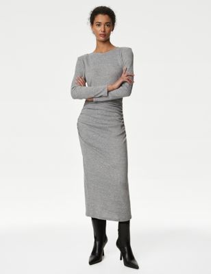 

Womens M&S Collection Jersey Ruched Cosy Midi Dress - Grey, Grey