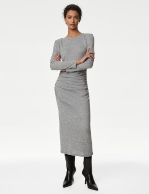 

Womens M&S Collection Bequemes, gerafftes Midikleid aus Jersey - Grey, Grey