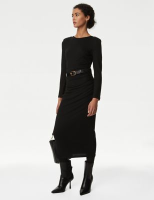 

Womens M&S Collection Jersey Ruched Cosy Midi Dress - Black, Black