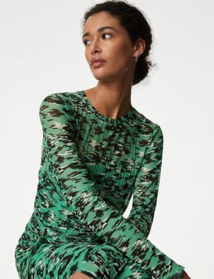 

Womens M&S Collection Mesh Jersey Printed Midi Dress - Green Mix, Green Mix