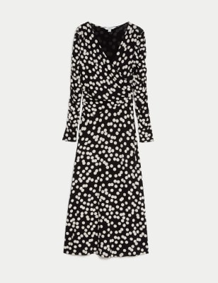 Jersey Polka Dot V Neck Midi Wrap Dress M S Collection M S