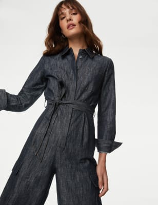 Denim Belted Ankle Grazer Jumpsuit