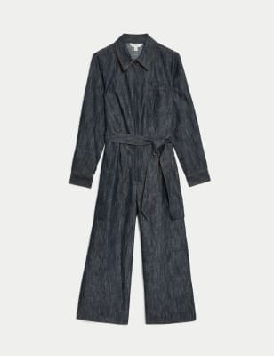 Denim Belted Ankle Grazer Jumpsuit