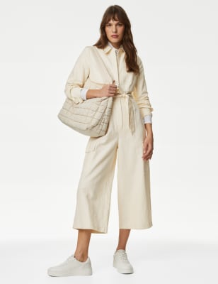 Beige best sale denim jumpsuit