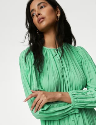 

Womens M&S Collection Embroidered Tie Neck Midaxi Tiered Dress - Leaf, Leaf