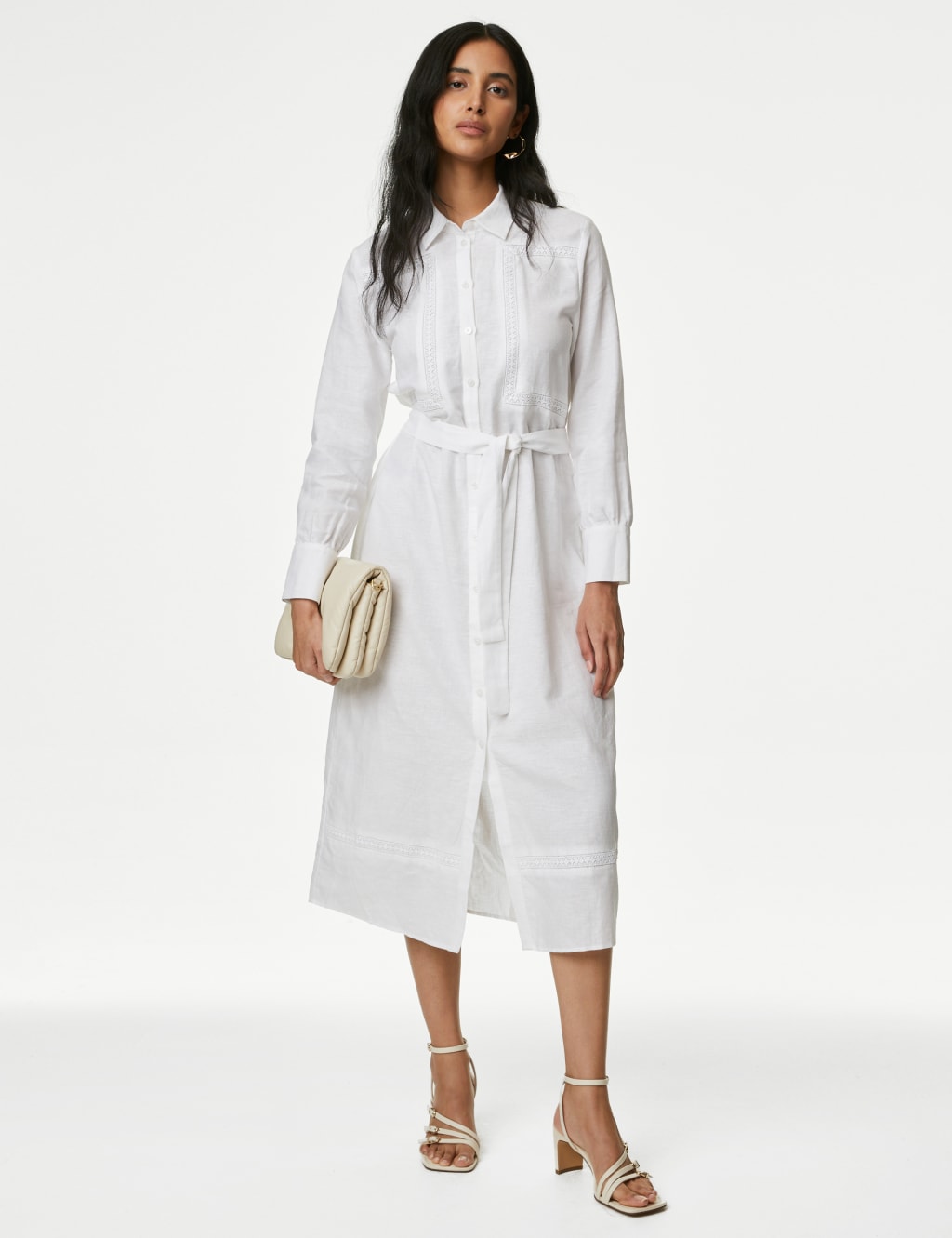 Linen Rich Belted Midi Shirt Dress