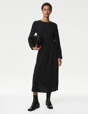 M&S Womens Round Neck Midi Column Dress - 10REG - Black, Black