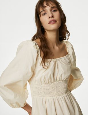 

Womens M&S Collection Pure Cotton Square Neck Midaxi Dress - Ecru, Ecru