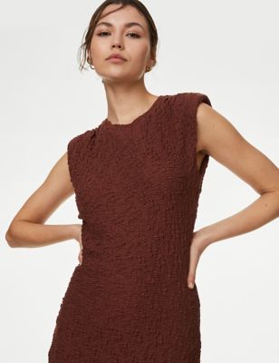 M&S Womens Cotton Rich Textured Midaxi Bodycon Dress - 16REG - Conker, Conker