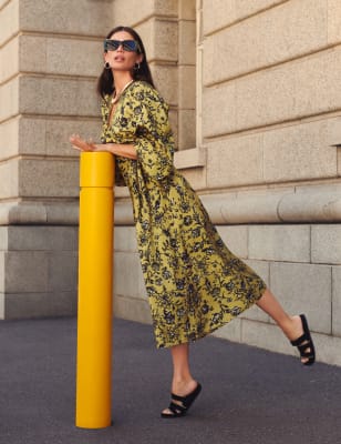 Printed VNeck Midaxi Waisted Dress M&S NZ