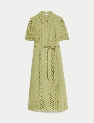 Pure Cotton Broderie Midi Shirt Dress 4 of 6