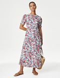 Pure Cotton Floral Cutwork Detail Midi Tea Dress