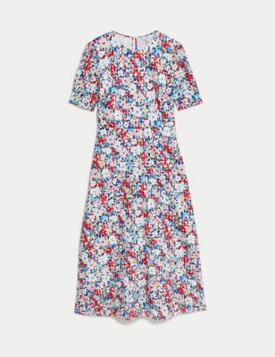 Pure Cotton Floral Cutwork Detail Midi Tea Dress