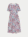Alledaagse, puur katoenen midi-jurk met uitgesneden detail en bloemmotief