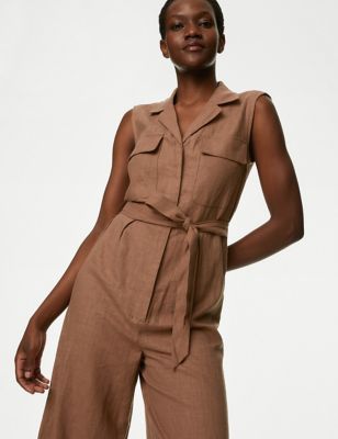 

Womens M&S Collection Linen Blend Belted Utility Jumpsuit - Natural, Natural