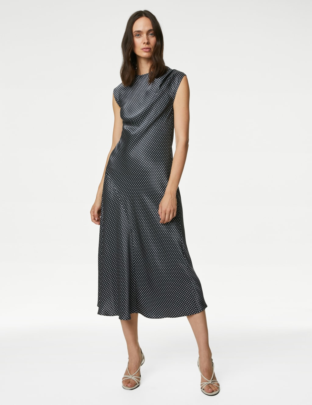 Satin Polka Dot Midi Column Dress image 1