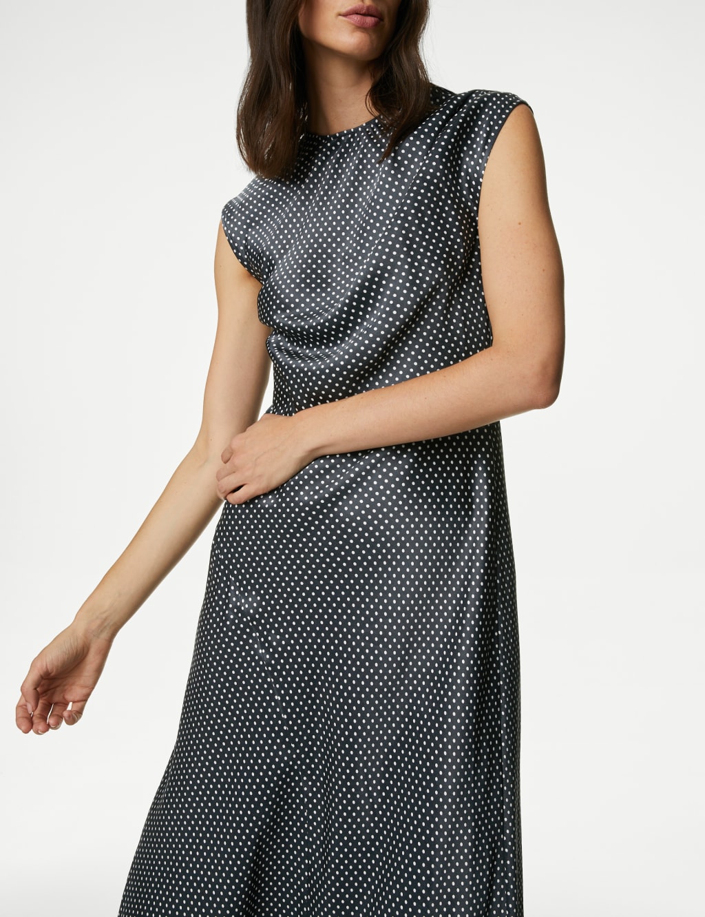 Satin Polka Dot Midi Column Dress image 4