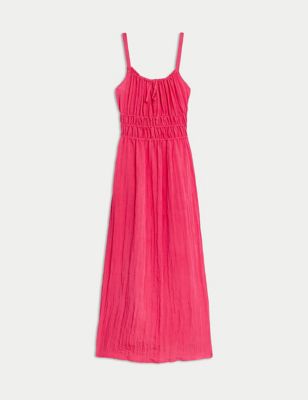 Crinkle Smocked Cami Midi Slip Dress