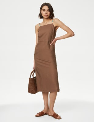 Linen Rich Beaded Midi Slip Dress