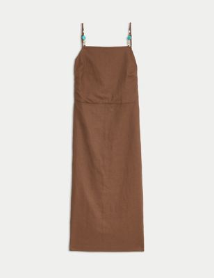 Linen Rich Beaded Midi Slip Dress