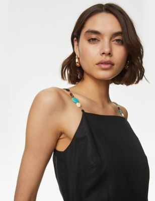 

Womens M&S Collection Linen Rich Beaded Midi Slip Dress - Black, Black