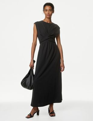 

Womens M&S Collection Pure Cotton Round Neck Midi Wrap Dress - Black, Black