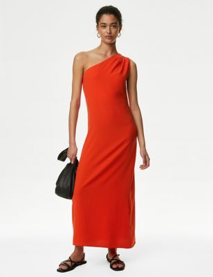 M&S Women's One Shoulder Midaxi Bodycon Dress - 10REG - Orange, Orange,Black