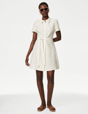 

Womens M&S Collection Linen Rich Mini Shirt Dress - Ivory, Ivory