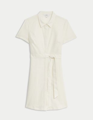 Linen Rich Mini Shirt Dress