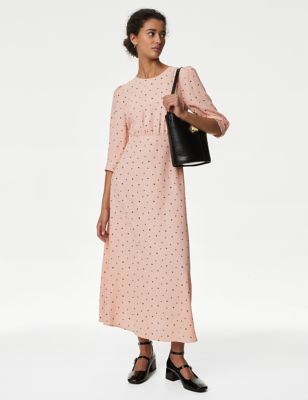 

Womens M&S Collection Printed Round Neck Midaxi Tea Dress - Pink Mix, Pink Mix