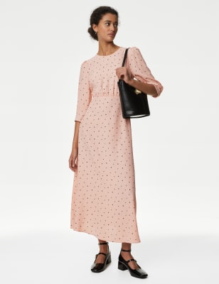 Printed Round Neck Midaxi Tea Dress