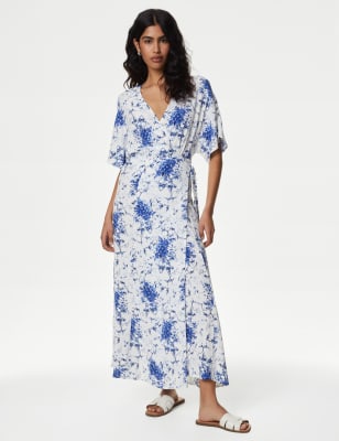 Floral VNeck Tie Waist Maxi Wrap Dress M&S NZ