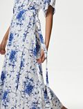 Floral V-Neck Tie Waist Maxi Wrap Dress