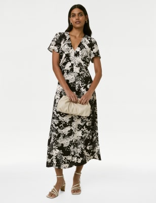 Floral V-Neck Midaxi Tea Dress - NO