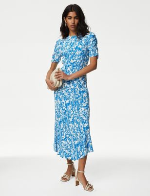 M&S Women's Printed Midaxi Tea Dress - 8LNG - Blue Mix, Blue Mix,Pink Mix