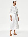 Cotton Rich Collared Belted Midi Shirt Dress