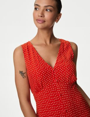 Printed V-Neck Button Front Midaxi Tea Dress - BE