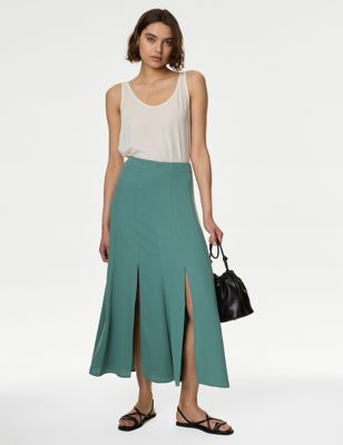 M&S Women's Seam Detail Maxi A-Line Skirt - 6REG - Dark Sage, Dark Sage