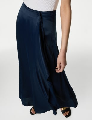 

Womens M&S Collection Satin Maxi Wrap Skirt - Navy, Navy