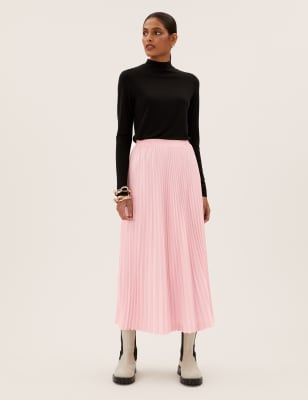 

Womens M&S Collection Pleated Midi Skirt - Pink, Pink