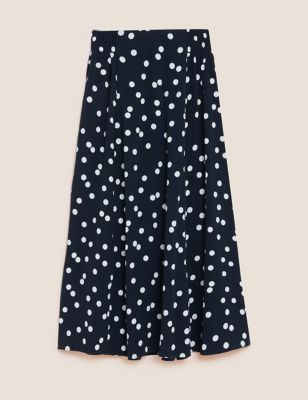 M&S Womens Polka Dot Midi A-Line Skirt