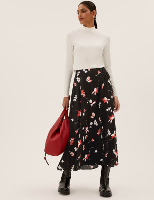 

Womens M&S Collection Floral Midi A-Line Skirt - Black Mix, Black Mix