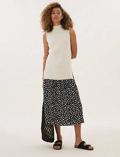 Heart Print Midaxi A-Line Skirt